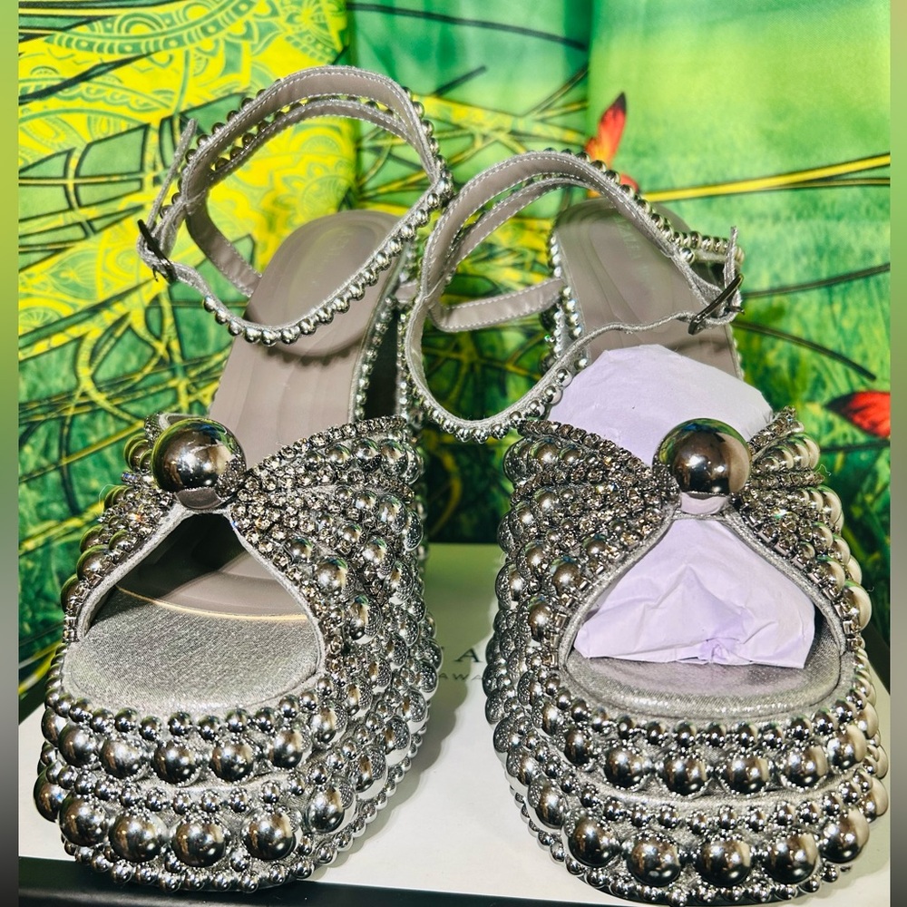 Azalea Wang Pewter Embellished Studded Women's Platforms New In Box - Picture 8 of 8